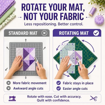 The Quilted Bear Rotating Cutting Mat 18" x 18" - Square 360° Rotating Self Healing Mat with Innovative Locking Mechanism for Quilting & Sewing Your Choice of Colours Available! (Green) - color: Green, size: 18"L x 18"W