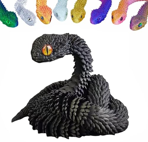 3D Printed Animals Set 3D Printed Snake Toys 3D Printed Articulated Flexible Fidget Toy 3D Printed Animals Exquisite Cute Pet Toy Children/Adults Fidget Toys (Black, 11.8) - color: Black, size: 11.8