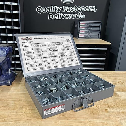 Grade 5 Hex Cap Bolts Screws, Nuts, Washers, Lock Washers Assortment Kit - 574 Pieces!