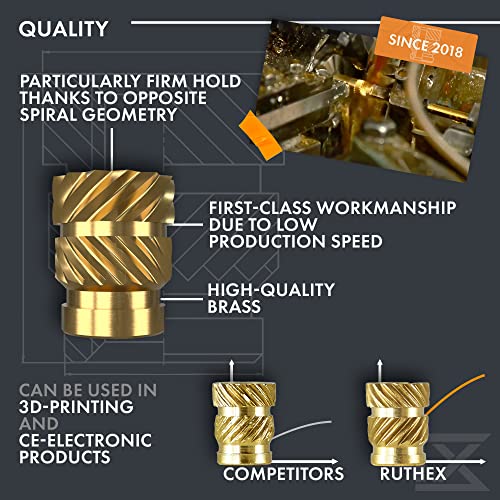 ruthex M4 Threaded Inserts Short - 50 Pieces RX-M4Sx4.0 Brass Heat Set Insert for Plastic Parts - Metric knurled Nuts - Insert by Heat into 3D Printing Components - color: Metric Threaded Insert, size: M4Sx4.0 SHORT (50pcs)