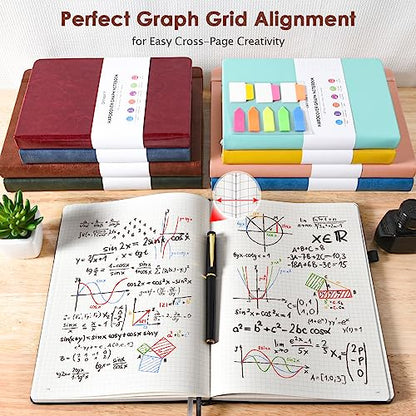Graph Paper Notebook, 312 Numbered Pages, Squared Grid Leather Journal, B5 - color: Brown, size: B5