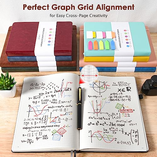 Graph Paper Notebook, 312 Numbered Pages, Squared Grid Leather Journal, B5 - color: Brown, size: B5