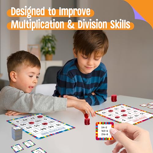 SpriteGru Multiplication & Division Bingo Game, 480 Math Problems, 2 Educational Math Board Game for Kindergarten and Preschool Kids 4-8, Perfect for Classroom & At Home (Up to 25 Players) - style: 25 Pcs Multiplication & Division Bingo Game