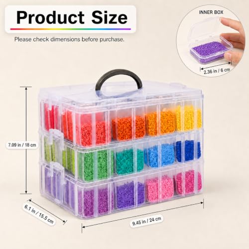 3-Tier Stackable Bead Organizer, 84 Grids Craft Storage Box - color: 3-Tire Bead Organizer