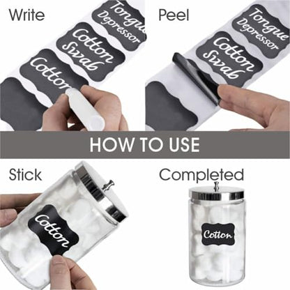 Chalkboard Label Stickers with White Chalk Marker – 180 Pcs for Clinic, Pharmacy and Lab Container Organization and Record Keeping (Wave)