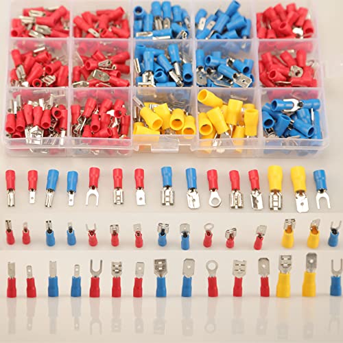 Feggizuli 280PCS Crimp Connectors, 2.8mm 4.8mm 6.3mm Male and Female Spade Connector kit, 15 Types Crimp Terminals Electrical Connectors, Electrical Terminals Includes Spade Ring Fork Wire Connectors - size: 280pcs