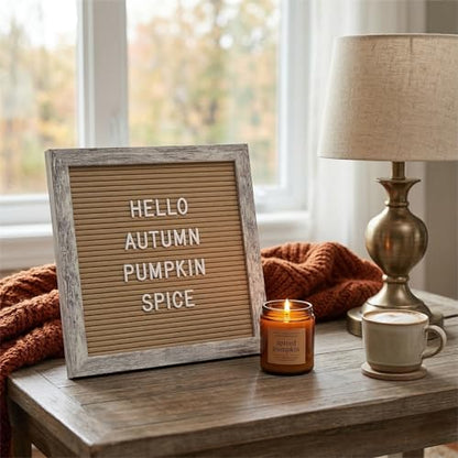 Rustic Cappuccino Felt Letter Board 10x10 Inch with Stand and Wood Frame - color: Rustic Cappuccino