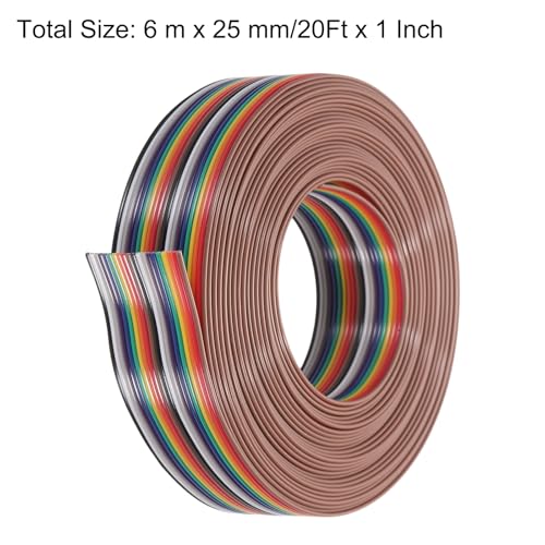 MECCANIXITY 1 Pcs 20 Pin Flat Rainbow Ribbon Cable 20 Ft 1.27mm Pitch Breadboard Jumper Wires for Electronic Projects - size: 20 Ft, style: 20P