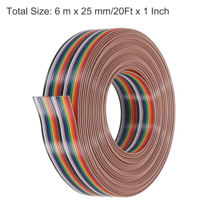 MECCANIXITY 1 Pcs 20 Pin Flat Rainbow Ribbon Cable 20 Ft 1.27mm Pitch Breadboard Jumper Wires for Electronic Projects - size: 20 Ft, style: 20P