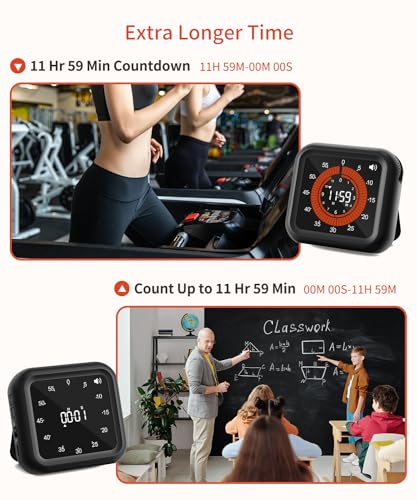 Digital Magnetic Visual Kitchen Timer, Up to 11H 59M Countdown & Count Up - color: Black