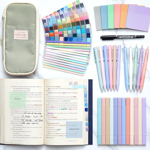135 Pcs Book Annotation Kit with Pencil Case, 12 Pastel Highlighters, 11 Gel Pens, Fine Marker, 300 Transparent Sticky Notes, 2640 Index Tabs, Bible Study Supplies Kit(Classic,Light Green) - color: Light Green, style: Classic