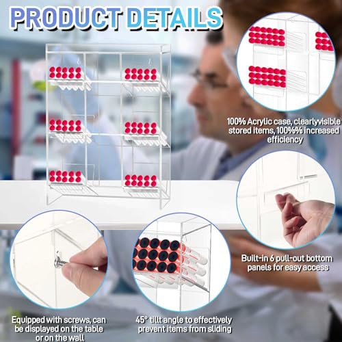 Acrylic Tube Rack 6 Pull Out Trays 9 Compartment Wall Mount Tube Organizer