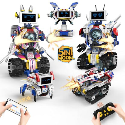 5 in 1 Robot Building Set with LED Display for Boys Kids Ages 8-12