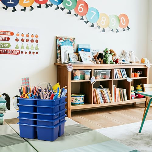 Threehoney 12 Pack Classroom Caddy 3 Compartment with Handle, Blue - color: Blue