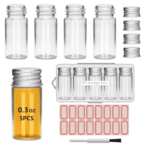 10ml Mini Glass Bottles, 5 PCS with Metal Lids, Ideal for DIY Crafts, Wedding Favors, Home Decoration (Metal Lids) - style: Metal Lids
