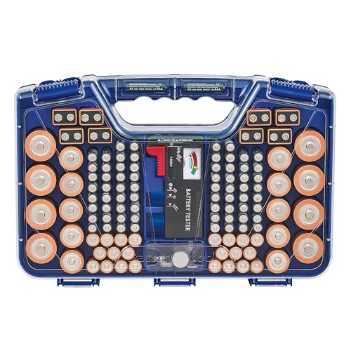 Battery Daddy Ontel Organizer Storage Case & Tester, Holds 180, Blue - color: Blue