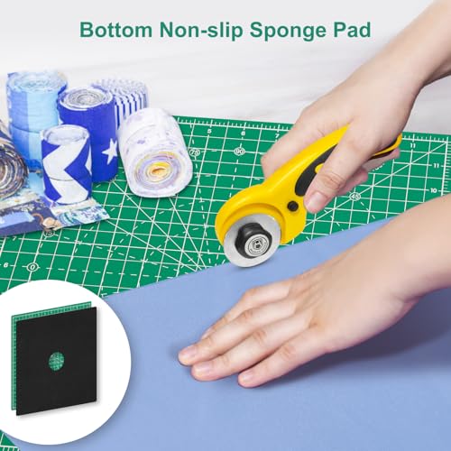 Headley Tools 12"x12" Rotating Cutting Mat, Self Healing Mat with 360-Degree Rotation & Anti-Slip Base, Sewing Board Cutting Mat Perfect for Fabric Quilting Leather Hobby Project, Green - color: Green, size: 12"L x 12"W