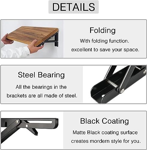 Folding Shelf Brackets 22 inch 4 Pcs - DIY Wall Mounted Shelf Bracket for Garage Workstation, Stuff Supports, Plant Stand - Heavy Duty Collapsible Shelf Bracket Black - size: 22 Inch- 4 Packs