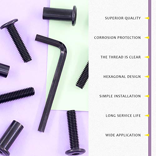 Swpeet 25Pcs M6x25mm Carbon Steel Black Hex Drive Socket Cap Bolts Barrel Nuts Assortment Kit with 1Pcs Allen Wrench, Screw Post Fit for Furniture Countsunk Belt Buckle Leather Binding Bolts - size: M6x25mm
