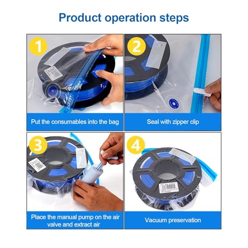 Filament Vacuum Bag - Filament Dryer | Spool Storage Sealing Bags Dust Proof Humidity Resistant for Keeping Dry with Sealing Clips Hand Pump - color: Vacuum Seal Bag Set 1
