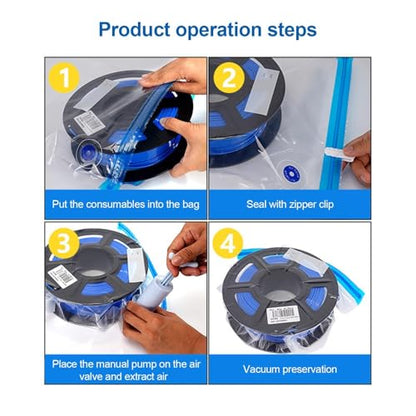 Filament Vacuum Bag - Filament Dryer | Spool Storage Sealing Bags Dust Proof Humidity Resistant for Keeping Dry with Sealing Clips Hand Pump - color: Vacuum Seal Bag Set 1