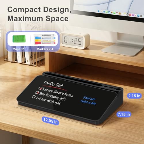 Small Desktop Glass Whiteboard with Storage, Desk White Board Stand Black - color: Black