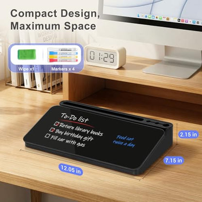 Small Desktop Glass Whiteboard with Storage, Desk White Board Stand Black - color: Black