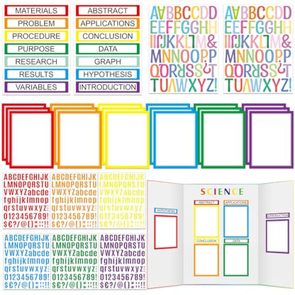 PerKoop 36 Sheets Science Fair Board Poster Boards Supplies 24 Self Adhesive Presentation Subtitles 4 Science Fair Project Titles 8 Personalized Letter Sticker for Classroom(Colorful) - color: Colorful