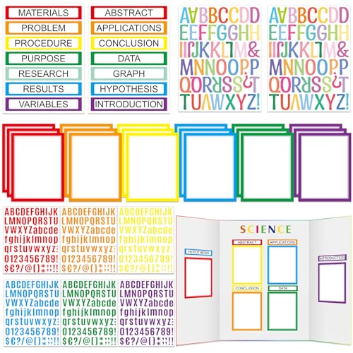 PerKoop 36 Sheets Science Fair Board Poster Boards Supplies 24 Self Adhesive Presentation Subtitles 4 Science Fair Project Titles 8 Personalized Letter Sticker for Classroom(Colorful) - color: Colorful