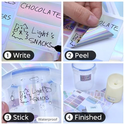 JIEHENG 170Pcs Laser Removable Labels for Jars with 2 Liquid Chalk Marker - color: Laser