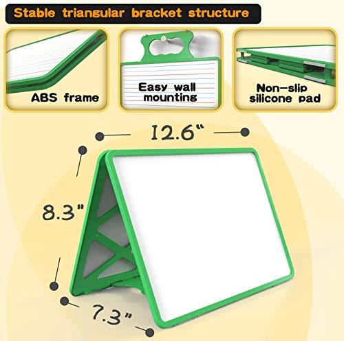 Small Dry Erase White Board with Stand, Double Sided Dry Erase Board for Kids, Foldable Small White Board Portable Mini Whiteboard with Lines & Holder for Home School Office - color: Green