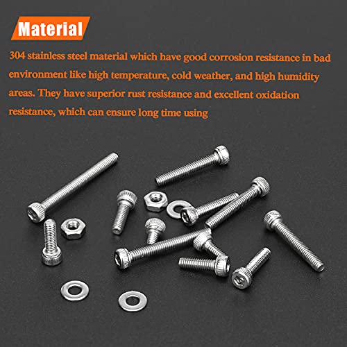 HELIFOUNER 420 Pieces M2.5 x 4mm /6mm /8mm /10mm /12mm /16mm /20mm /25mm, Hex Socket Head Cap Bolts Screws Washers Nuts Kit, 304 Stainless Steel - size: M2.5