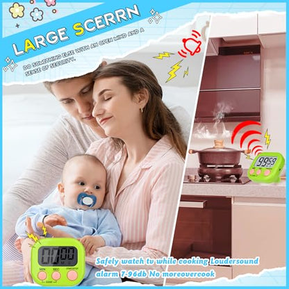 Mwellewm Digital Timers for Classroom Kids Kitchen Timers for Cooking 12 Pc - color: Pink, Blue, Green, Orange