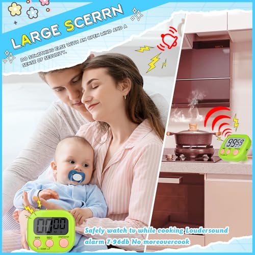 Mwellewm Digital Timers for Classroom Kids Kitchen Timers for Cooking 12 Pc - color: Pink, Blue, Green, Orange