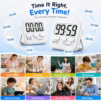Antonki 2 Pack Digital Timer for Kids Classroom Kitchen Timers for Cooking - color: Pure White ( 2 Pcs )