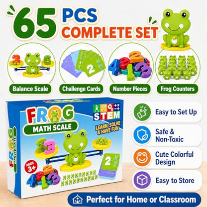 CozyBomB Frog Scale Balance Counting Toy - Preschool Math Learning Games - color: Green