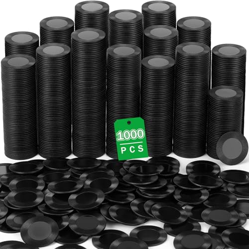 Leitee 1000 Pcs Plastic Poker Chips, 38 mm Interlocking Game Tokens, Black - color: Black
