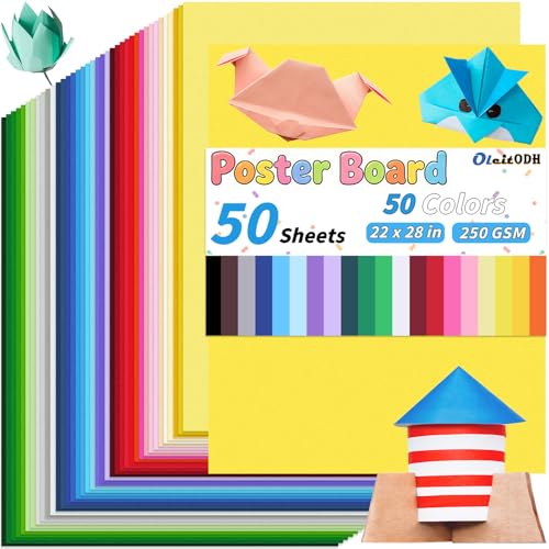 Oleitodh 50 Sheets 22x28 in Large Poster Board, 50 Colors, 250GSM - size: 22 x 28 Inch
