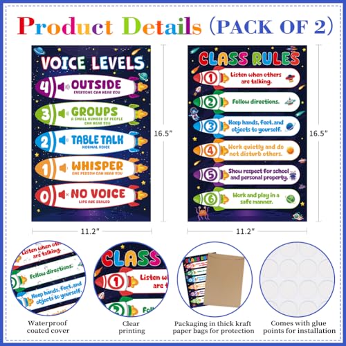 D24TIME 2Pcs Voice Level Chart for Classroom - Space Educational Poster - color: Voice Levels-space