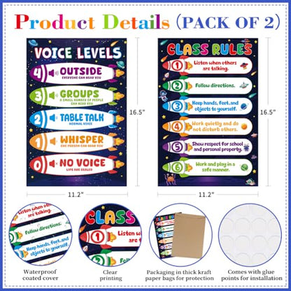 D24TIME 2Pcs Voice Level Chart for Classroom - Space Educational Poster - color: Voice Levels-space