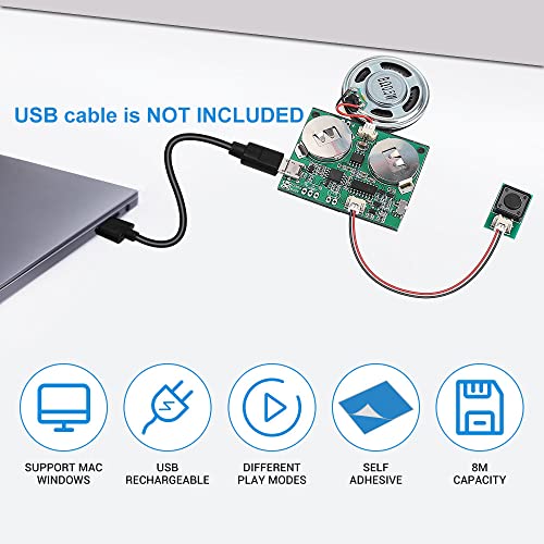 Sound Module, Icstation Programmable Sound Chip for Greeting Card 8M USB Charging Sound Board for DIY Mother's Day Presents, Compatible with Windows Computer - color: Rechargeable