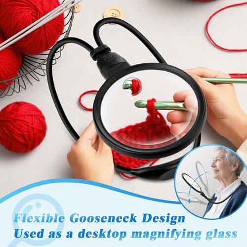 Large 30X 10X Hands Free Magnifying Glass with Light for Reading