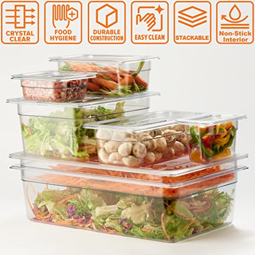 CURTA 6-Pack Full Size 4" Deep NSF Polycarbonate Food Pans | Dishwasher & Freezer Safe Clear Container for Prep Tables, Buffet, Salad Bar, Commercial & Home Kitchen - color: Full Size, size: 4" Deep