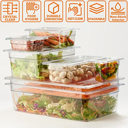 CURTA 6-Pack Full Size 4" Deep NSF Polycarbonate Food Pans | Dishwasher & Freezer Safe Clear Container for Prep Tables, Buffet, Salad Bar, Commercial & Home Kitchen - color: Full Size, size: 4" Deep