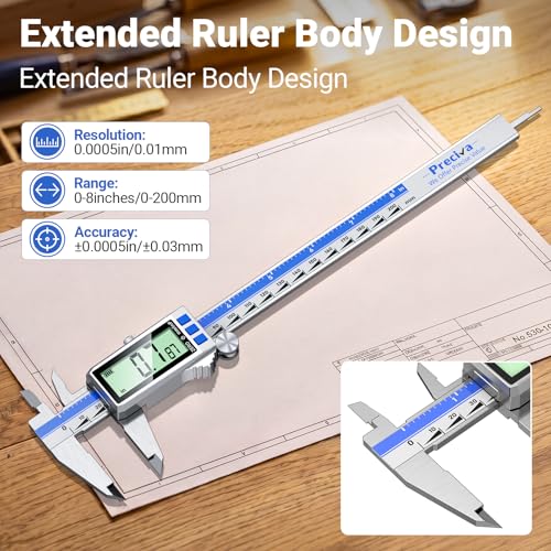 Preciva Digital Caliper 8 Inch, Rechargeable Stainless Steel - size: 8 Inch