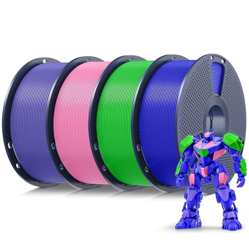 SUNLU PLA 3D Printer Filament, Multicolor, 4-Pack, 4KG Total - color: Pink+lavender Purple+klein Blue+green, size: 4 kg