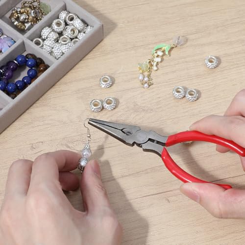 10 Pcs Mini Needle Nose Pliers, 4.7" Spring Loaded Thin Needle Nose Plier Small Plier with Wire Cutters for DIY Crafts Jewelry Making Tiny Project (Red)