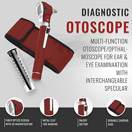 ASA TECHMED Nurse Essentials Professional Kit with Handheld Travel Case | 3 Part Kit Includes Adult Aneroid Sphygmomanometer Blood Pressure Monitor, Stethoscope, Diagnostic Otoscope (Maroon) - color: Maroon