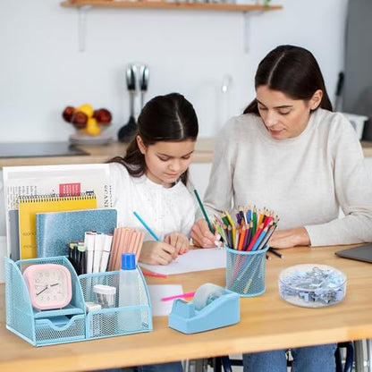 13-in-1 Office Desk Organizer Set for Back to School Supplies Accessories - color: Blue