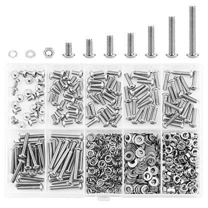 HELIFOUNER 560 Pieces M3 x 4mm /6mm /8mm /10mm /12mm /16mm /20mm, Button Head Socket Cap Screws Bolts Washers Nuts Kit, 304 Stainless Steel - size: M3, style: Button Head Socket Cap